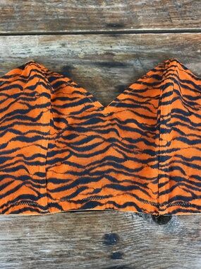 Savage X Fenty Strapless Bra Women's Sz 1X Black Gold Tiger Stripe Sheer